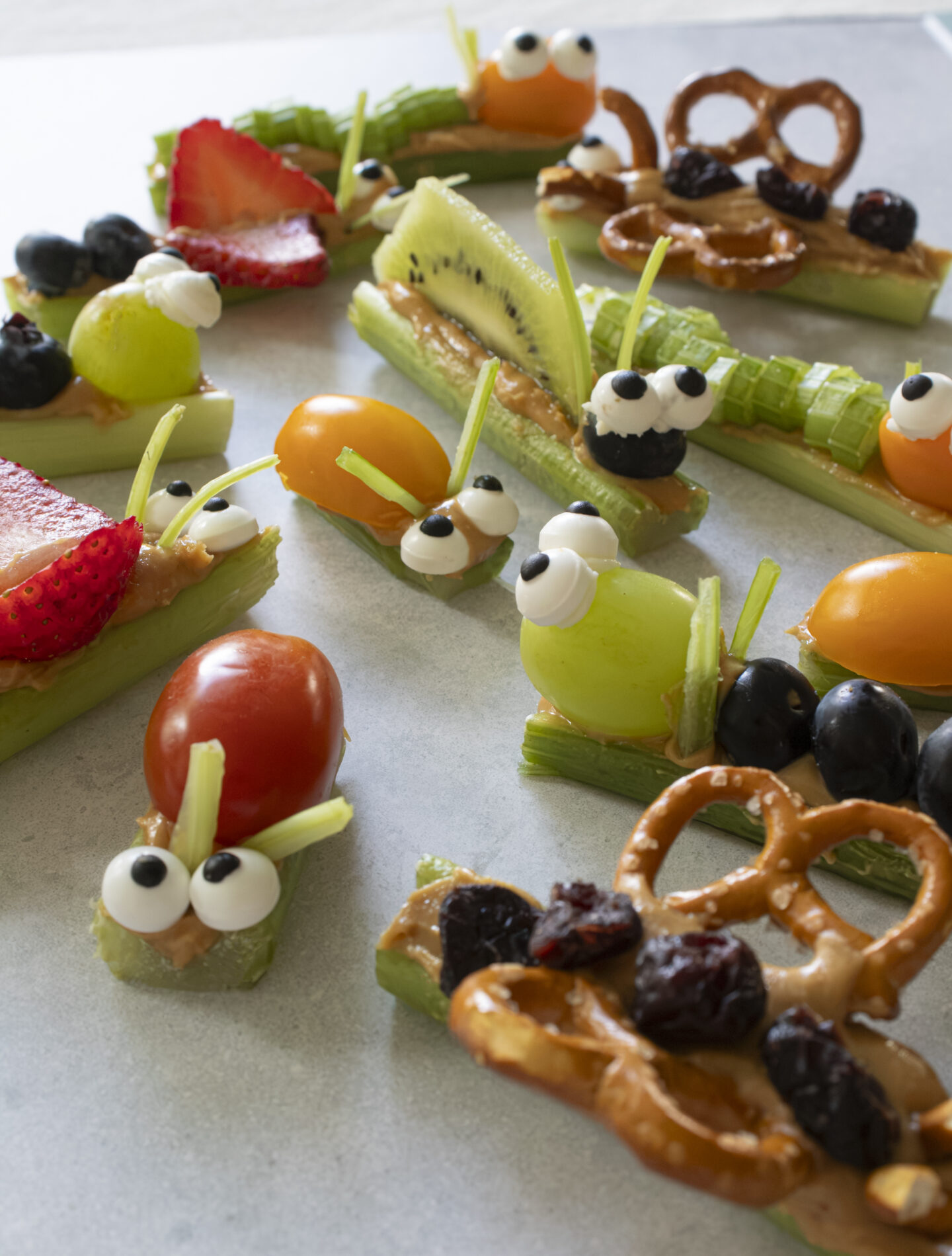 animals from peanut butter and veggies and fruit