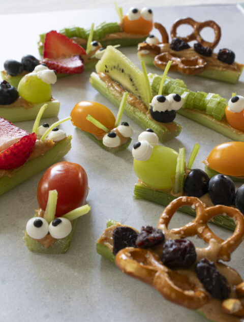 animals from peanut butter and veggies and fruit