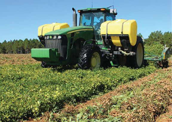 a tractor over a peanut crop