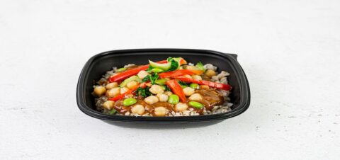 a plastic container full of chickpeas