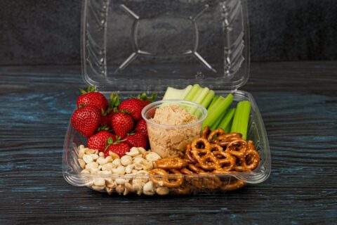School lunch with peanut butter hummus