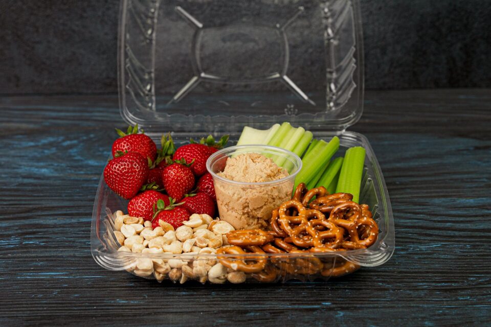 School lunch with peanut butter hummus