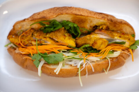 Chicken Bahn Mi Sandwich with Spicy Peanut Sauce