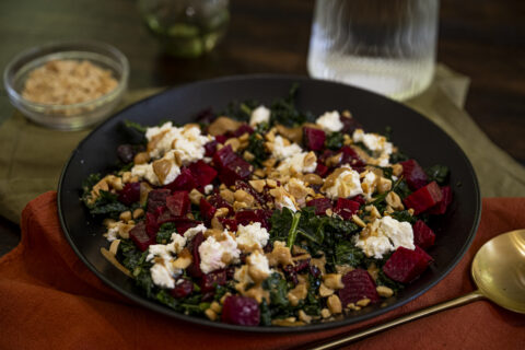 peanut kale beets salad with peanut butter vinaigrette